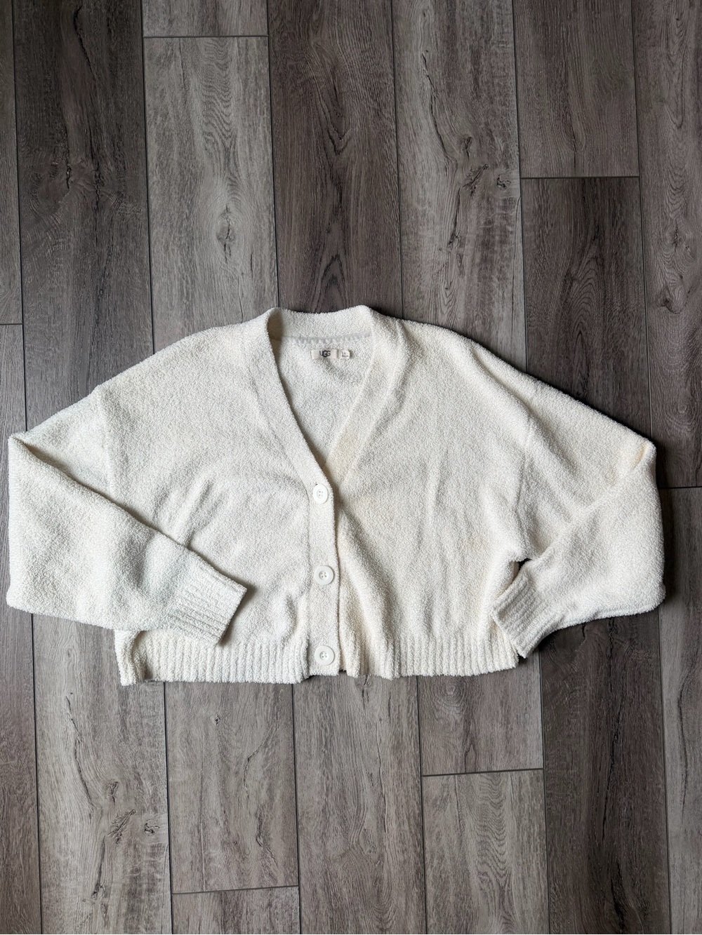 UGG Cream V-Neck Button-Front Oversized Cozy Cropped Cardigan